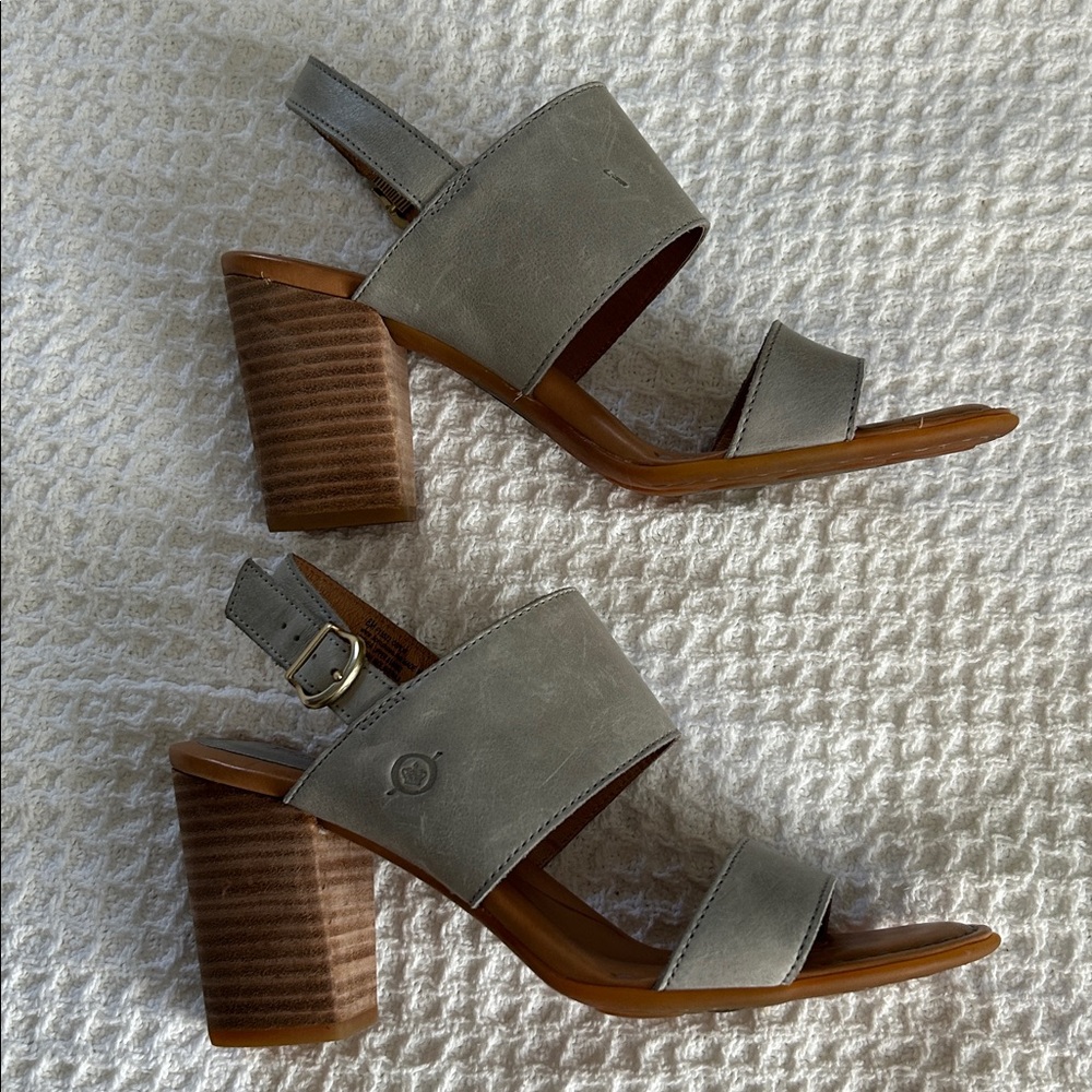 Born Heeled Leather Sandals, Grey, Size 8, Great Condition!